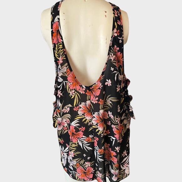 Xhilaration Juniors Pool Dress Side Tie Black Floral Swim Cover Up Small NEW - Picture 5 of 9